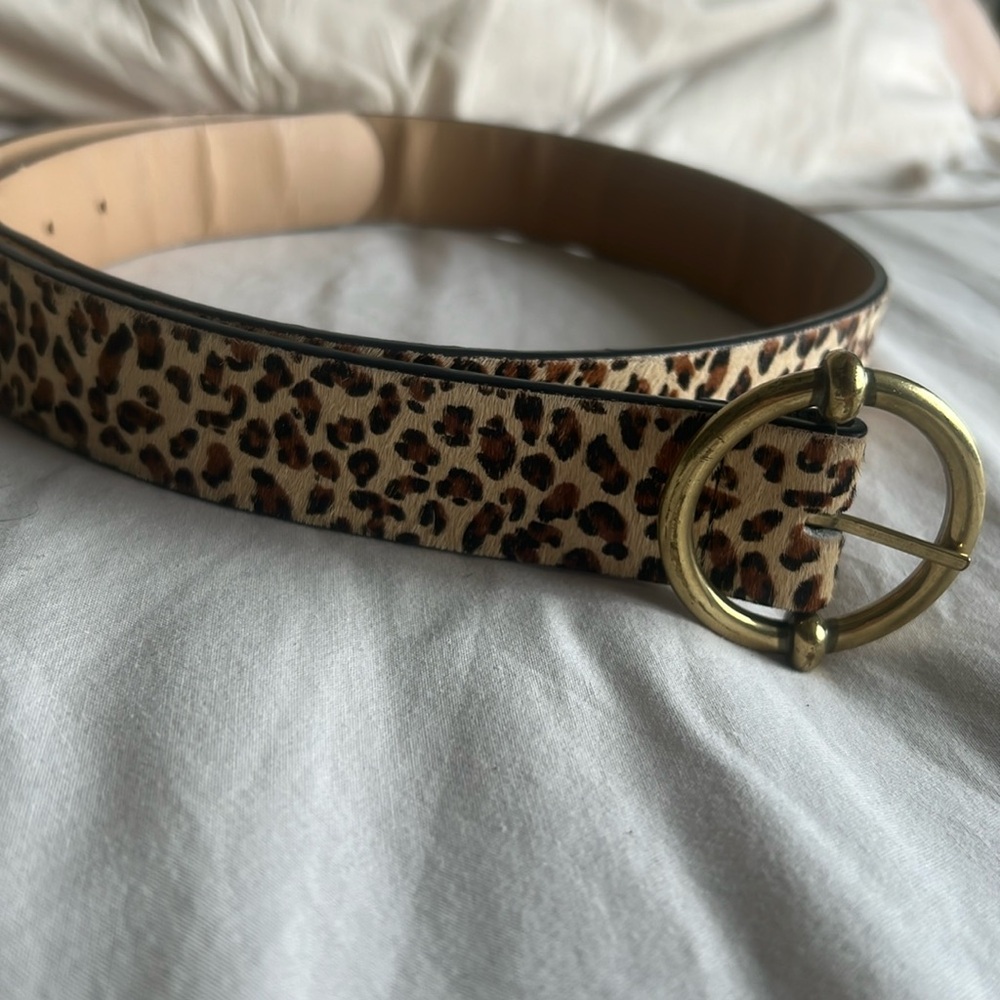Anthropologie Leopard Print Belt with Gold Buckle